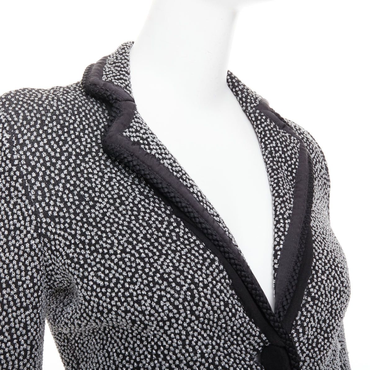 Emporio Armani EMPORIO ARMANI silver lurex boucle applique black trim knit blazer IT40 S Size S / US 4 / IT 40 - 8 Thumbnail