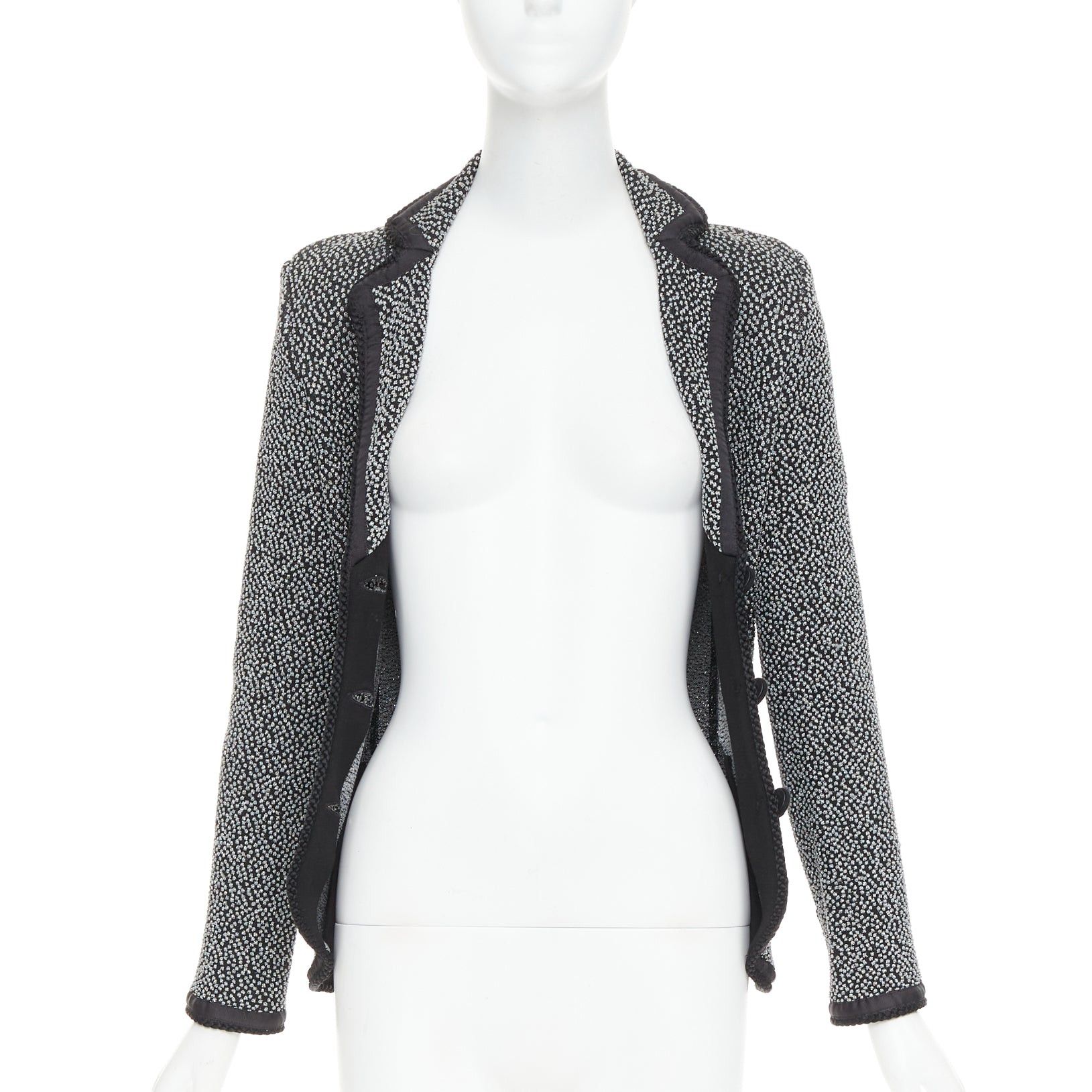 Emporio Armani EMPORIO ARMANI silver lurex boucle applique black trim knit blazer IT40 S Size S / US 4 / IT 40 - 3 Thumbnail