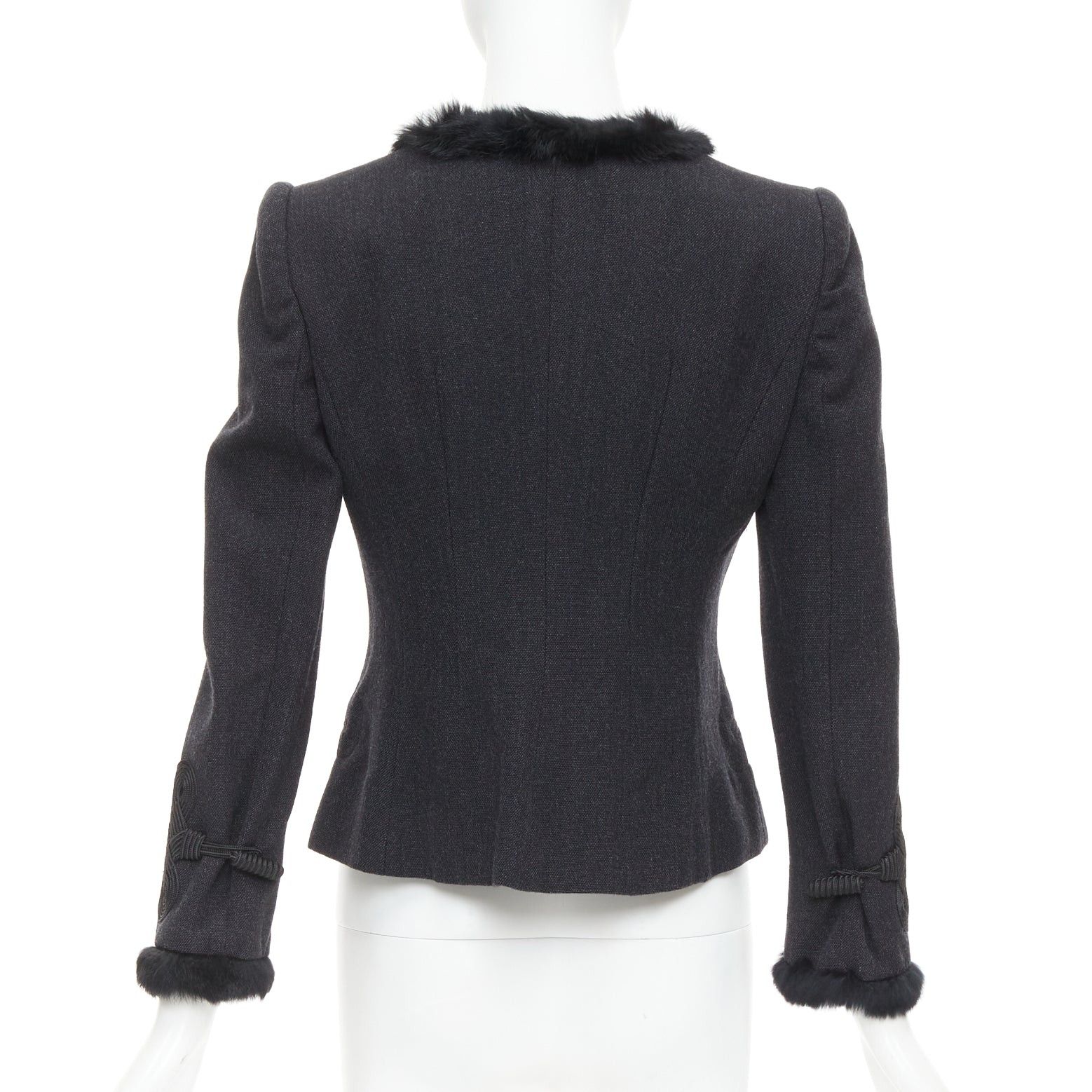 Emporio Armani EMPORIO ARMANI grey virgin wool fur trim totem applique crop blazer IT42 M Size M / US 6-8 / IT 42-44 - 6 Thumbnail
