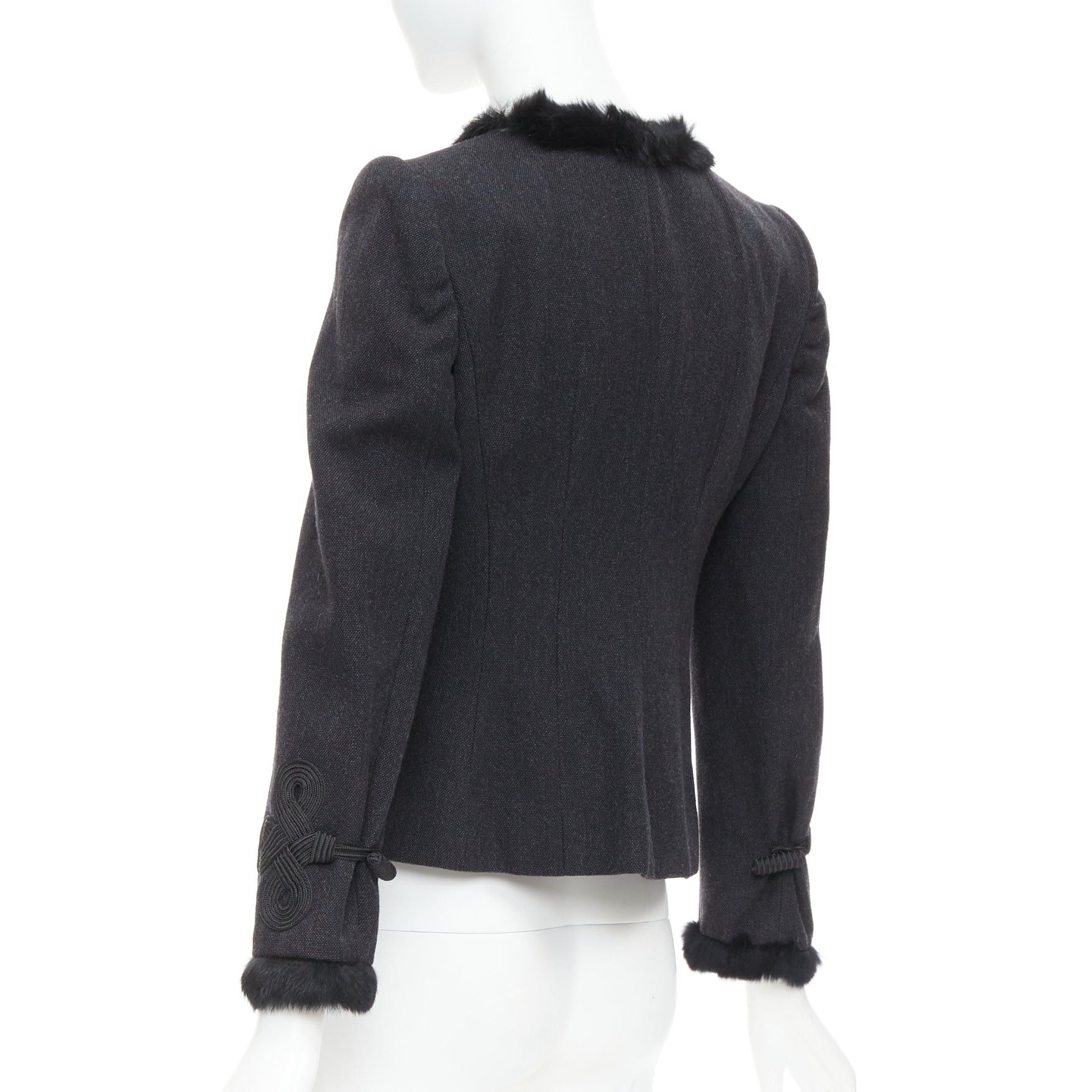 Emporio Armani EMPORIO ARMANI grey virgin wool fur trim totem applique crop blazer IT42 M Size M / US 6-8 / IT 42-44 - 7 Thumbnail