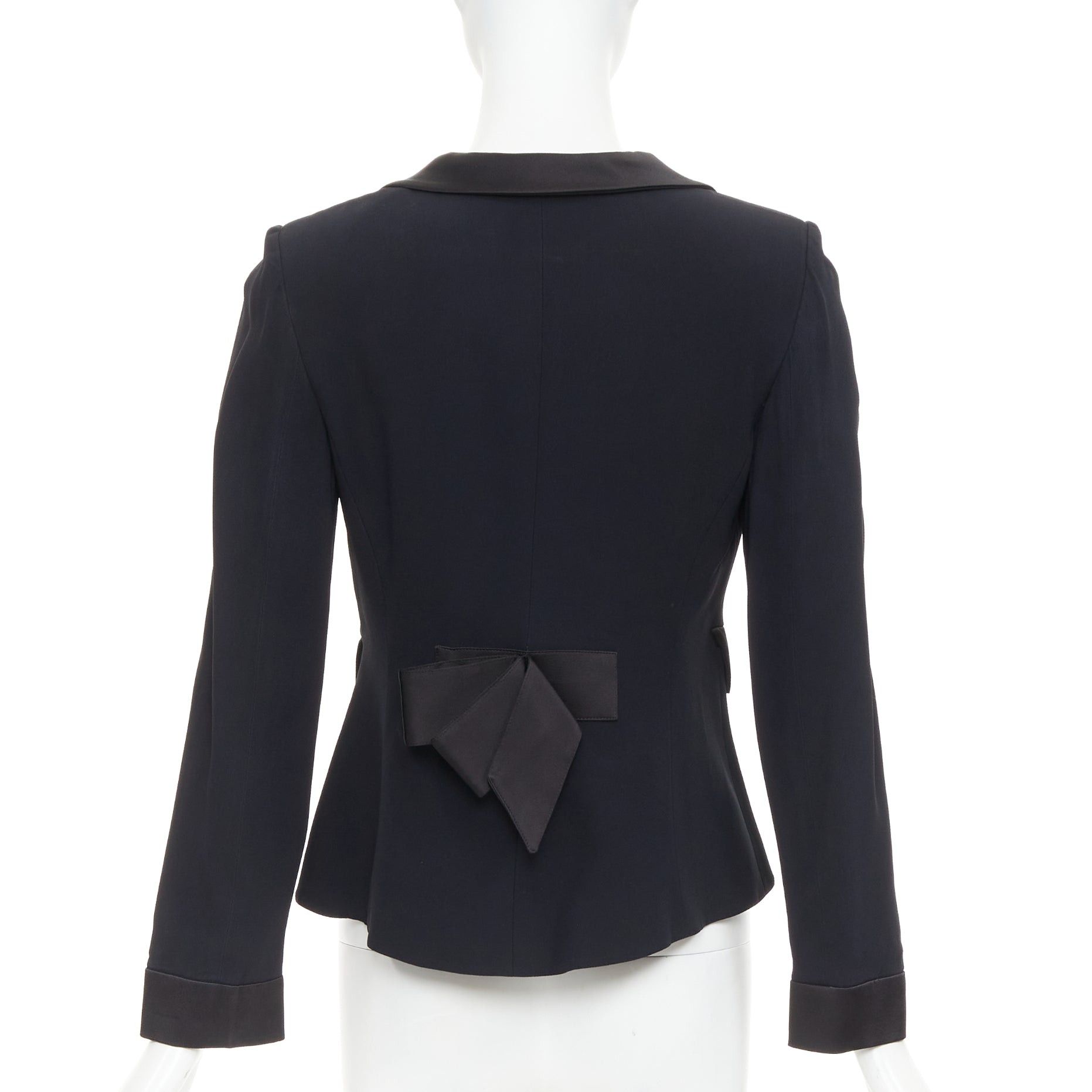 Emporio Armani EMPORIO ARMANI black satin peak lapel cropped tuxedo blazer IT40 S Size S / US 4 / IT 40 - 5 Thumbnail