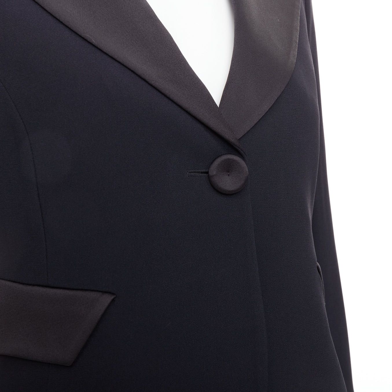 Emporio Armani EMPORIO ARMANI black satin peak lapel cropped tuxedo blazer IT40 S Size S / US 4 / IT 40 - 7 Thumbnail