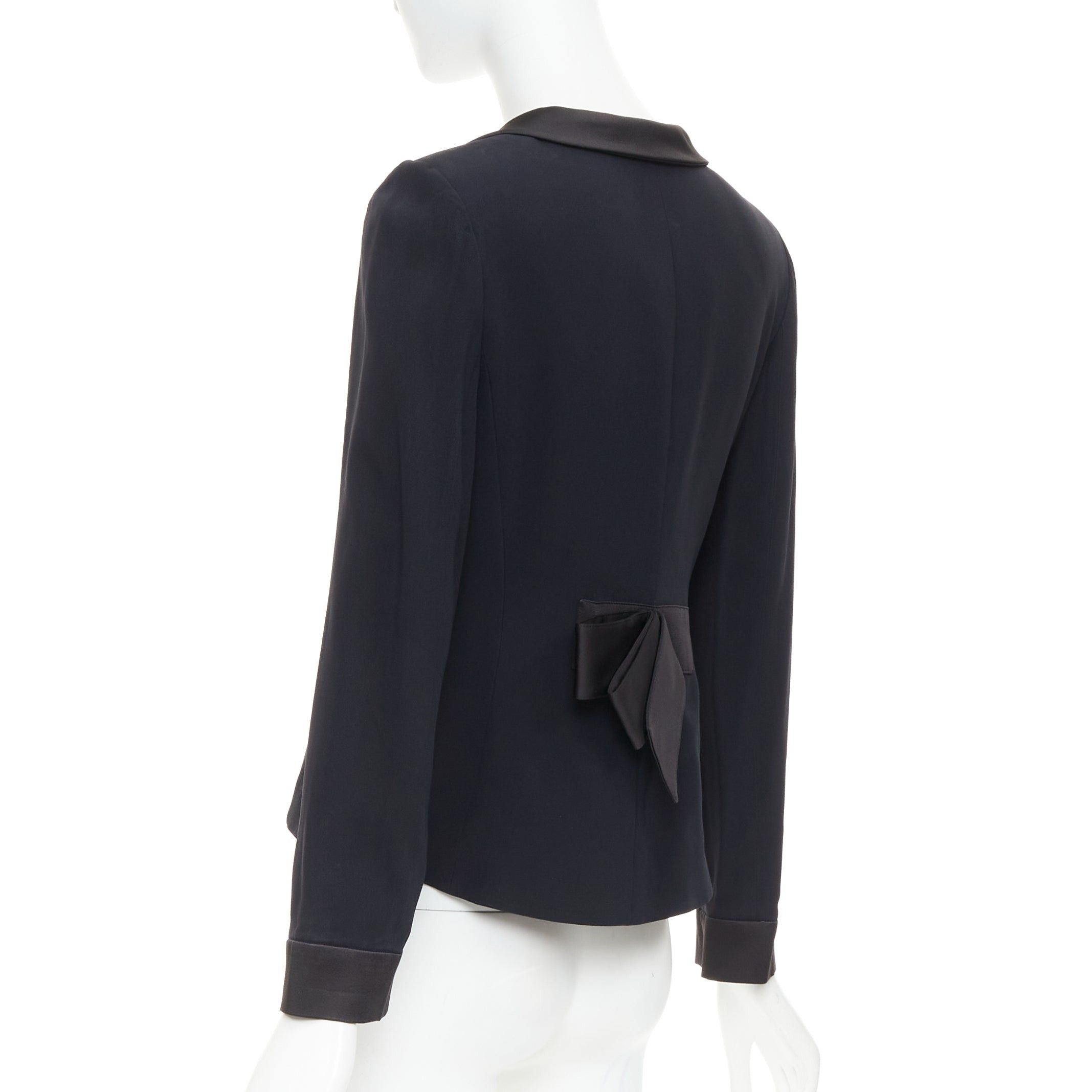 Emporio Armani EMPORIO ARMANI black satin peak lapel cropped tuxedo blazer IT40 S Size S / US 4 / IT 40 - 6 Thumbnail