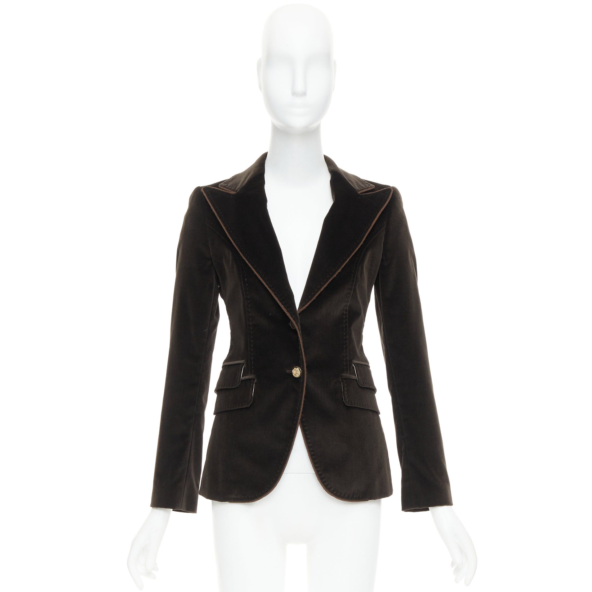 Dolce & Gabbana DOLCE GABBANA dark brown velvet rope pip peak lapel Le Smoking blazer IT38 XS Size XS / US 0-2 / IT 36-38 - 10 Thumbnail