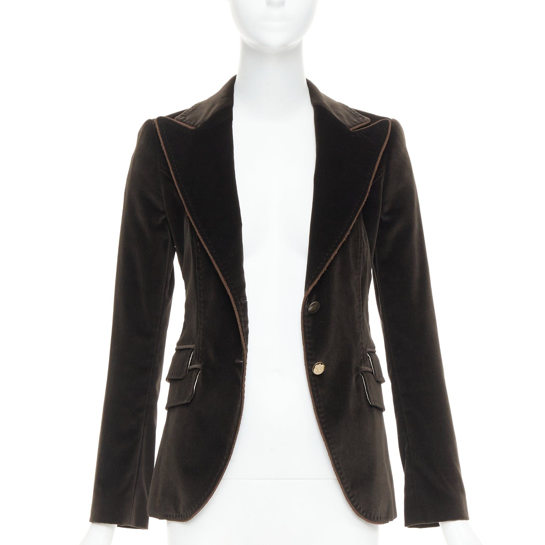 Dolce & Gabbana DOLCE GABBANA dark brown velvet rope pip peak lapel Le Smoking blazer IT38 XS Size XS / US 0-2 / IT 36-38 - 3 Thumbnail