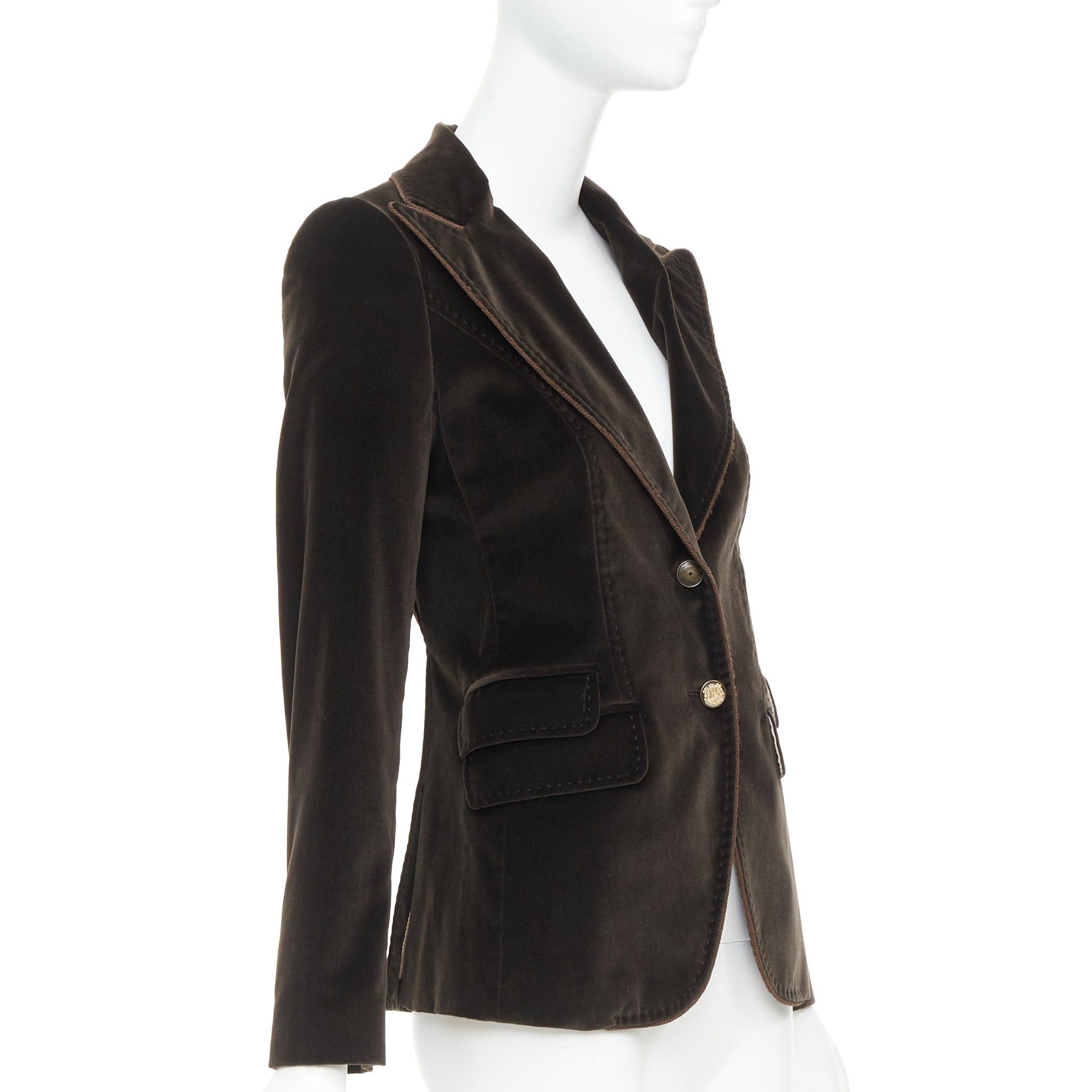 Dolce & Gabbana DOLCE GABBANA dark brown velvet rope pip peak lapel Le Smoking blazer IT38 XS Size XS / US 0-2 / IT 36-38 - 4 Thumbnail