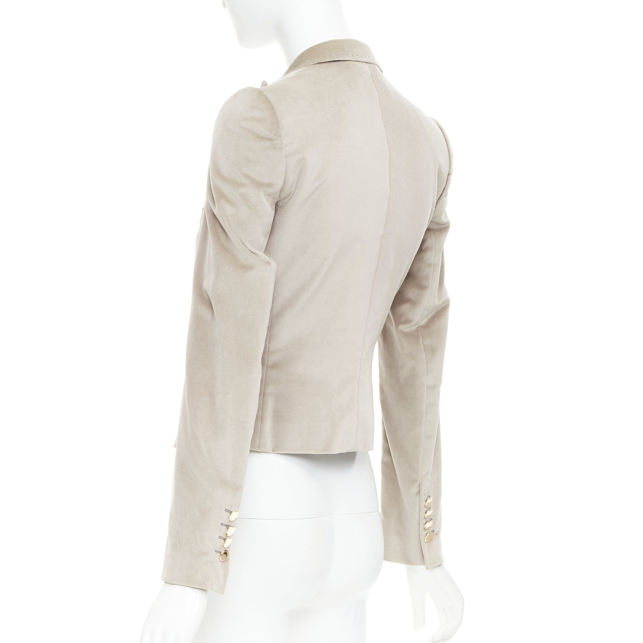 Dolce & Gabbana DOLCE GABBANA beige velvet satin peak lapel cropped tux blazer IT36 XXS Size XS / US 0-2 / IT 36-38 - 7 Thumbnail