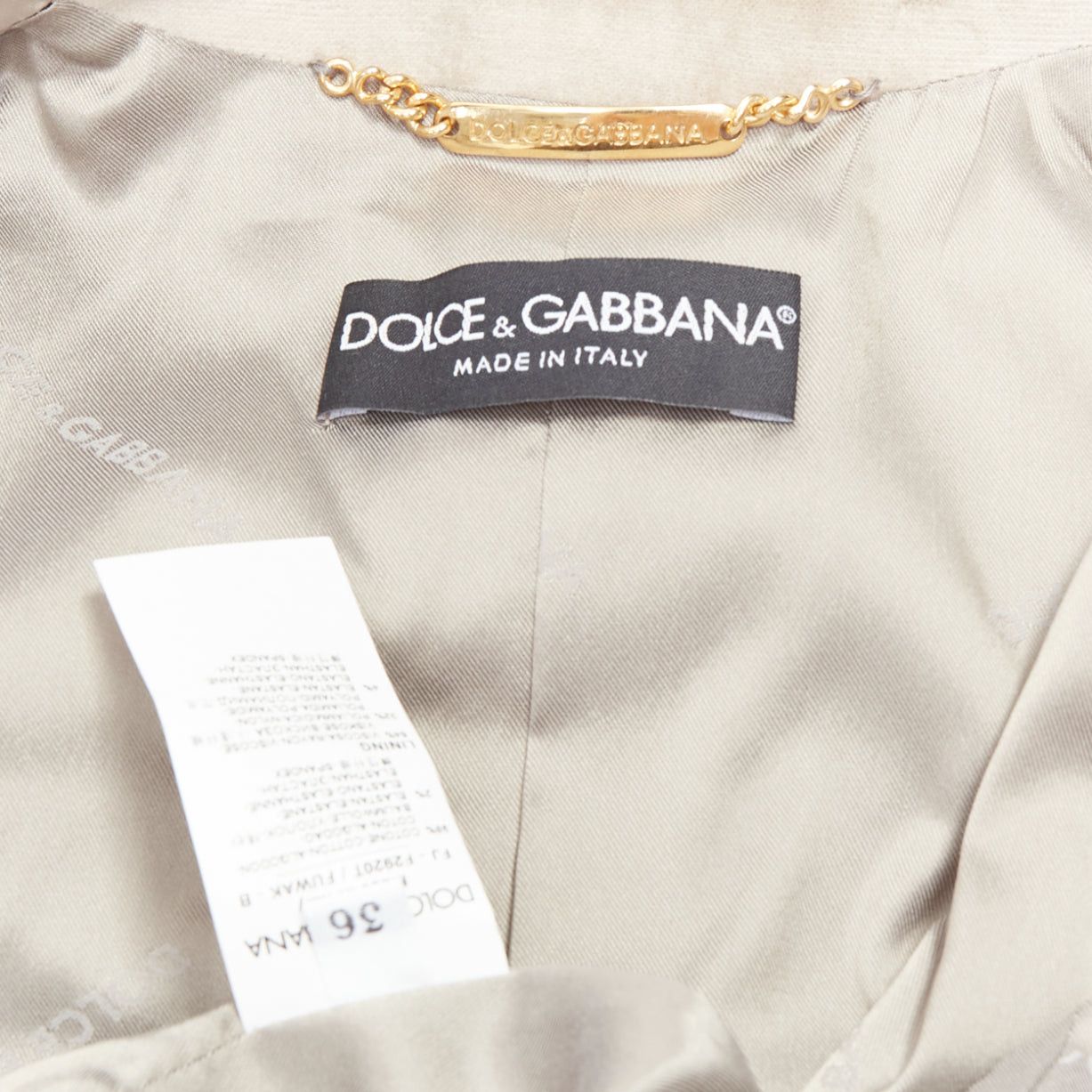 Dolce & Gabbana DOLCE GABBANA beige velvet satin peak lapel cropped tux blazer IT36 XXS Size XS / US 0-2 / IT 36-38 - 9 Thumbnail