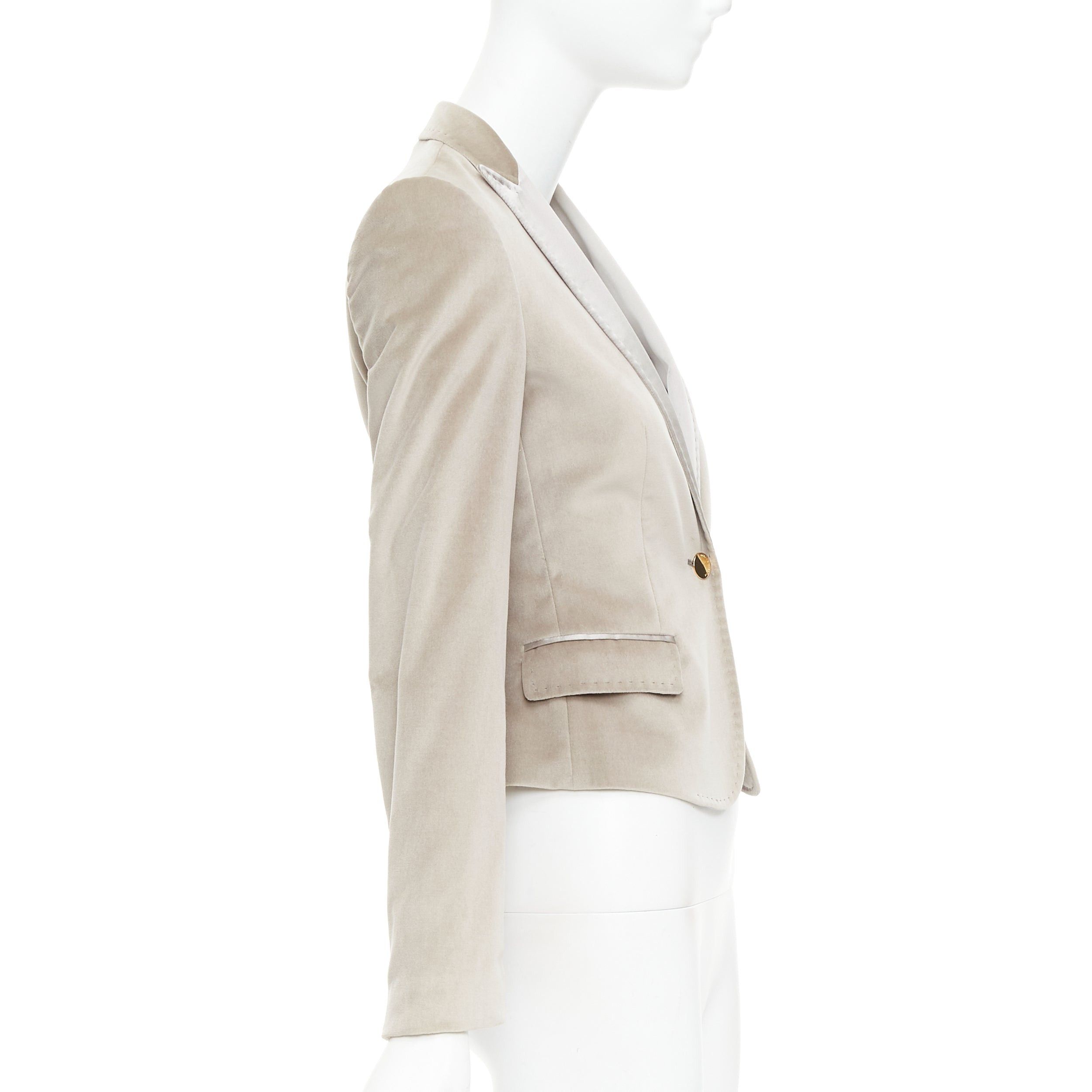 Dolce & Gabbana DOLCE GABBANA beige velvet satin peak lapel cropped tux blazer IT36 XXS Size XS / US 0-2 / IT 36-38 - 5 Thumbnail