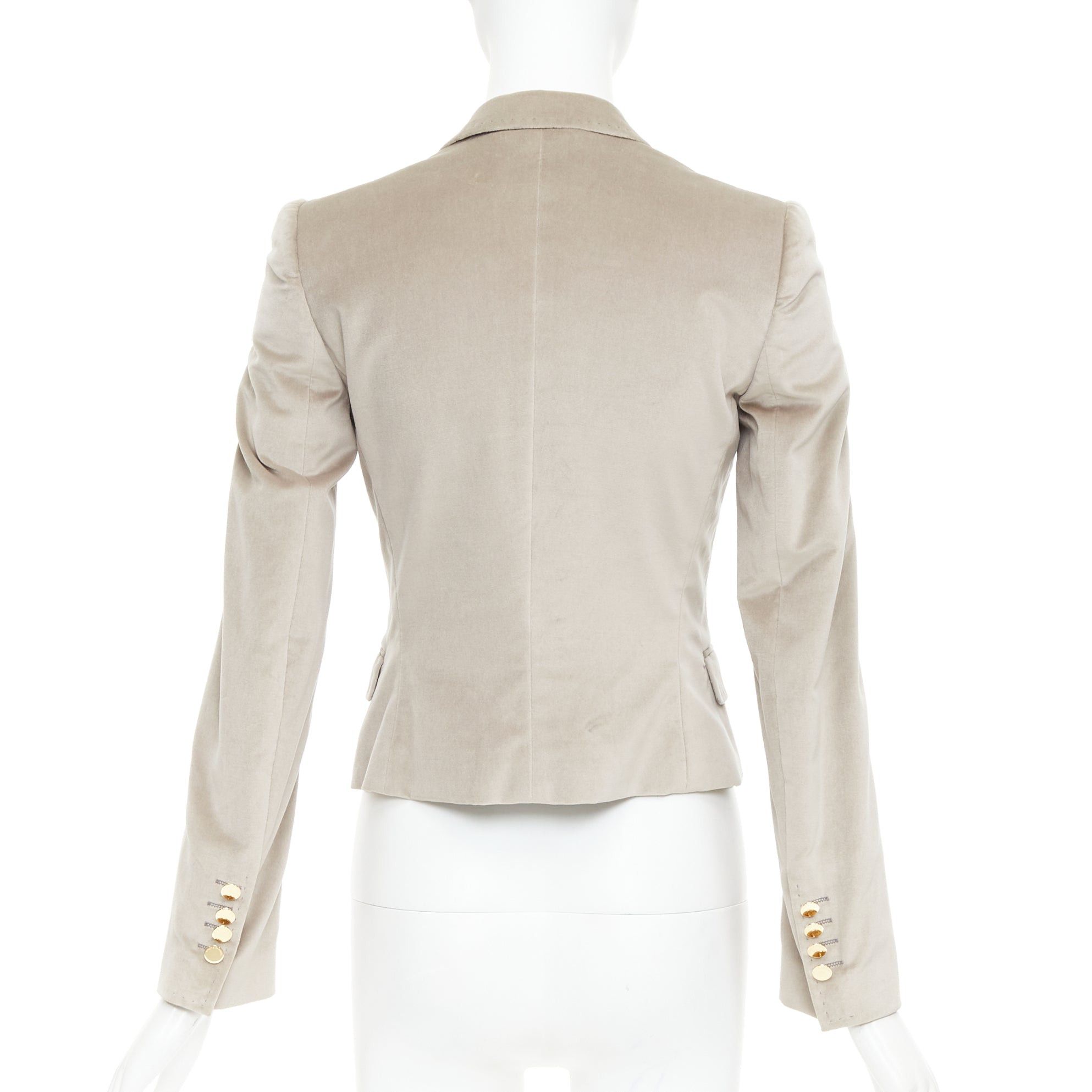 Dolce & Gabbana DOLCE GABBANA beige velvet satin peak lapel cropped tux blazer IT36 XXS Size XS / US 0-2 / IT 36-38 - 6 Thumbnail