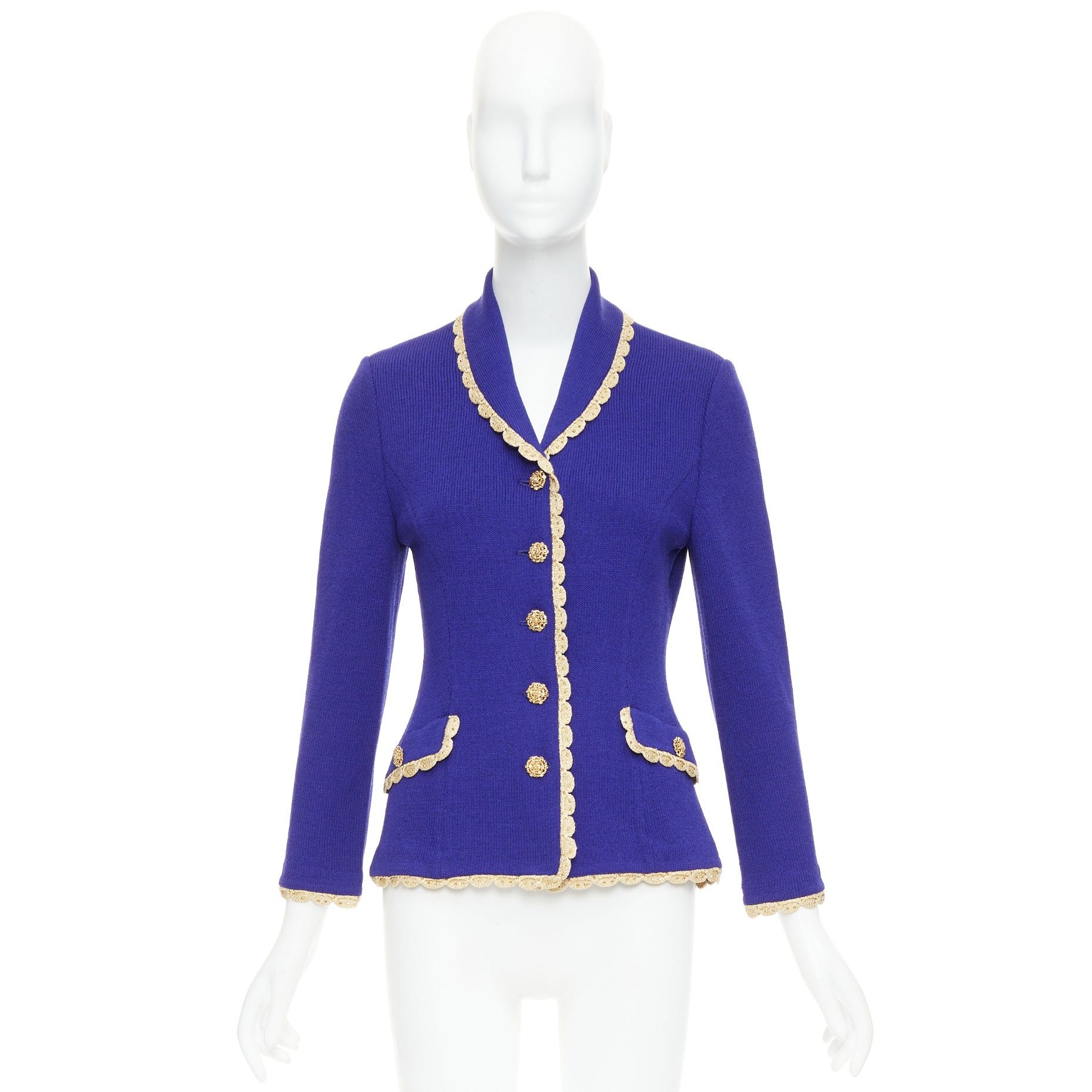 Other ST JOHN Evening Vintage cobalt blue gold scallop trim jacket US2 S Size S / US 4 / IT 40 - 10 Thumbnail