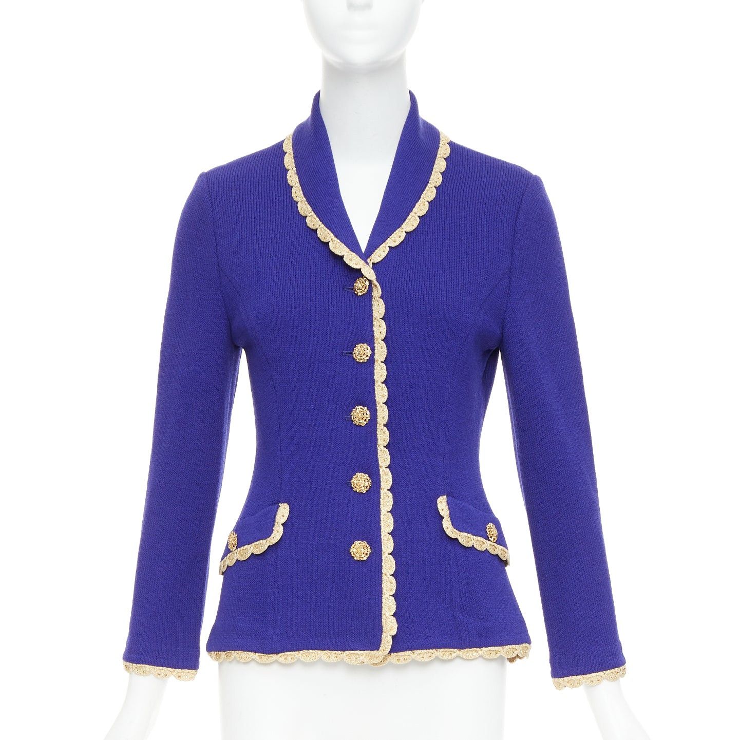 Other ST JOHN Evening Vintage cobalt blue gold scallop trim jacket US2 S Size S / US 4 / IT 40 - 3 Thumbnail