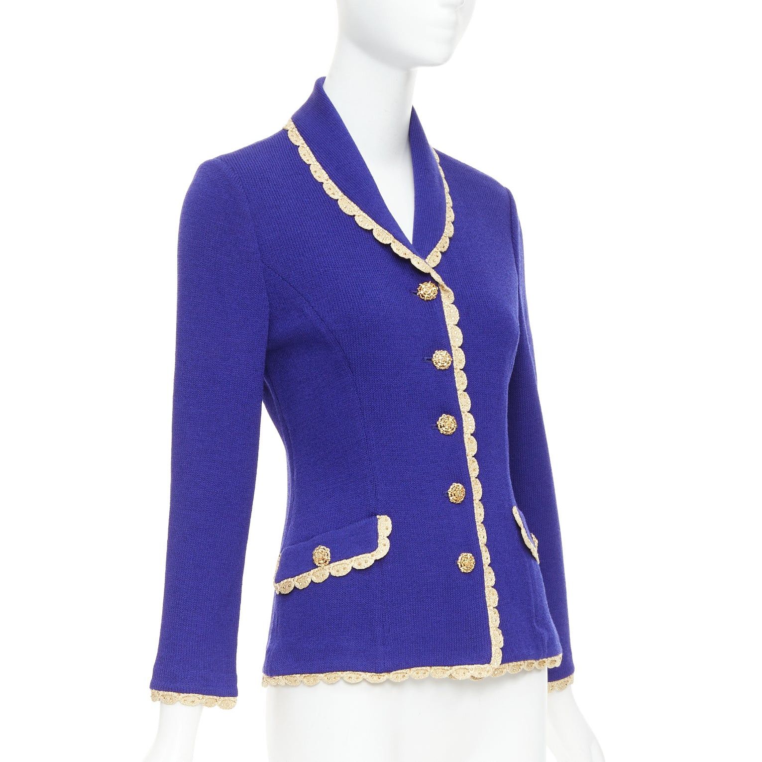 Other ST JOHN Evening Vintage cobalt blue gold scallop trim jacket US2 S Size S / US 4 / IT 40 - 4 Thumbnail