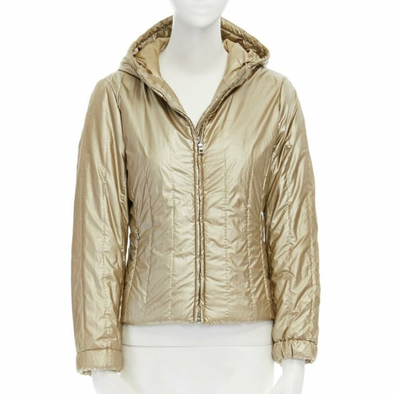 Prada PRADA metallic gold nylon polyester padded hooded fitted winter jacket IT38 XS Size US XS / EU 42 / 0 - 2 Thumbnail