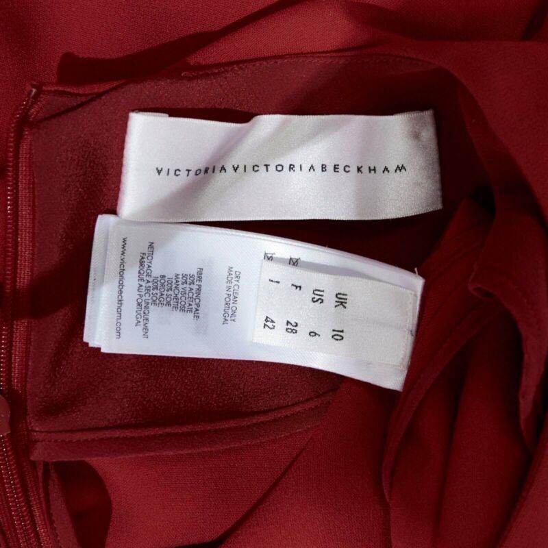 Victoria Beckham VVB VICTORIA BECKHAM red crepe navy pleated cuff long sleeves dress UK10 M Size M / US 6-8 / IT 42-44 - 9 Thumbnail