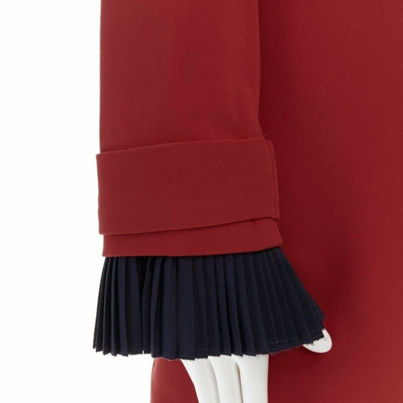 Victoria Beckham VVB VICTORIA BECKHAM red crepe navy pleated cuff long sleeves dress UK10 M Size M / US 6-8 / IT 42-44 - 2 Thumbnail