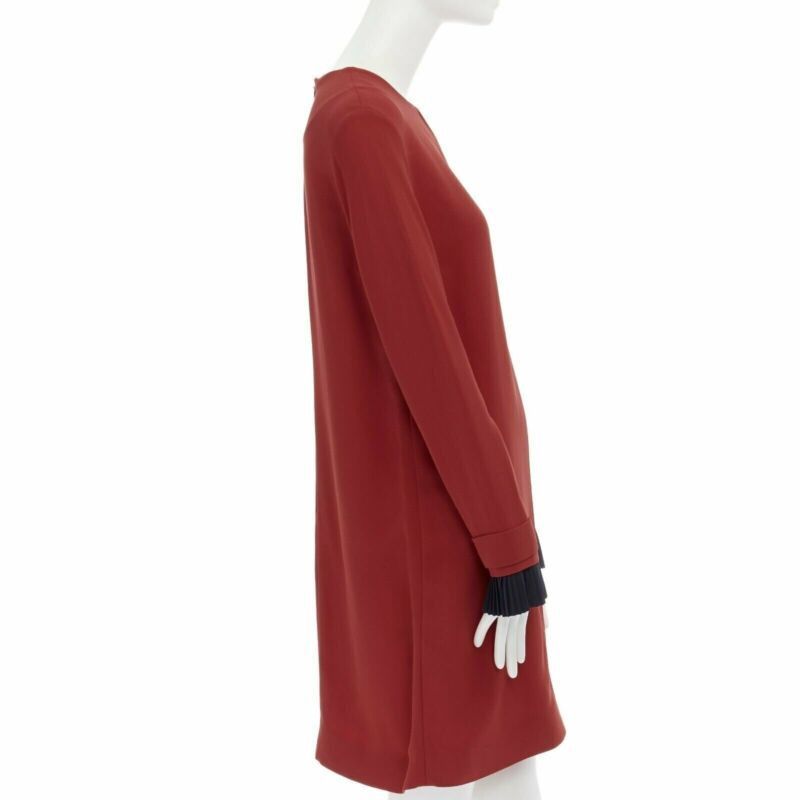 Victoria Beckham VVB VICTORIA BECKHAM red crepe navy pleated cuff long sleeves dress UK10 M Size M / US 6-8 / IT 42-44 - 4 Thumbnail