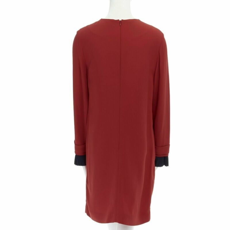 Victoria Beckham VVB VICTORIA BECKHAM red crepe navy pleated cuff long sleeves dress UK10 M Size M / US 6-8 / IT 42-44 - 5 Thumbnail