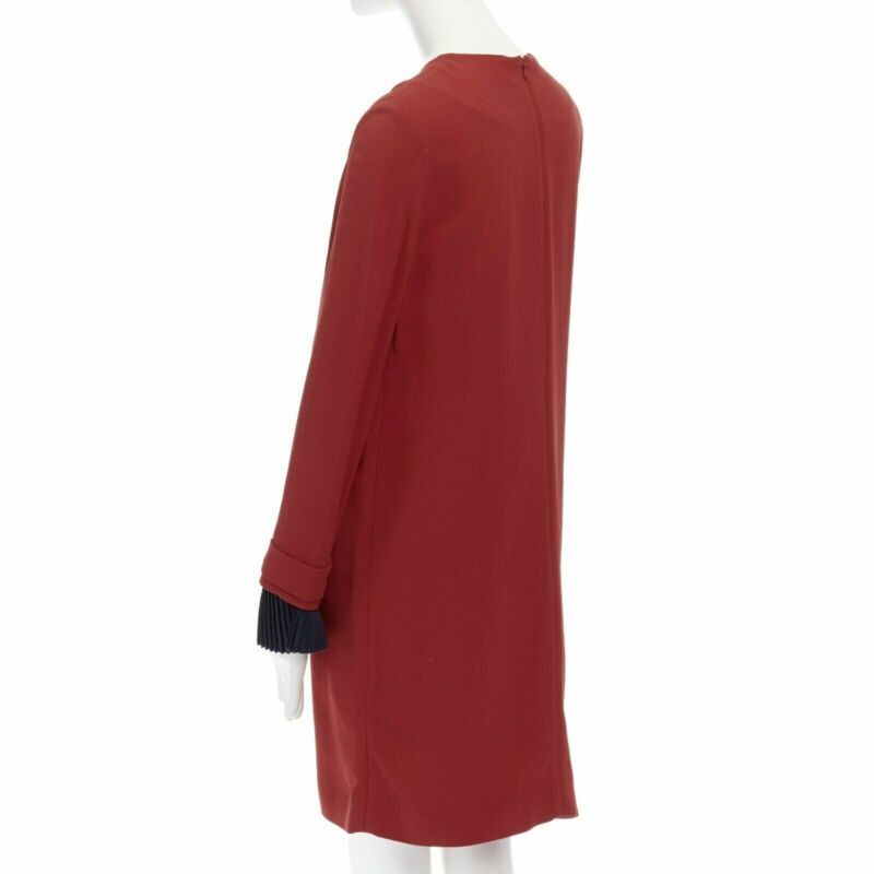 Victoria Beckham VVB VICTORIA BECKHAM red crepe navy pleated cuff long sleeves dress UK10 M Size M / US 6-8 / IT 42-44 - 6 Thumbnail