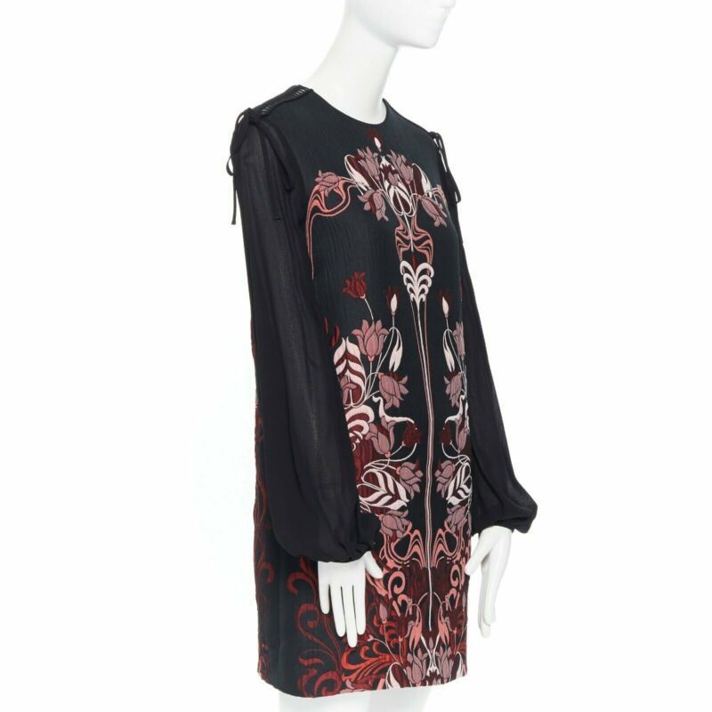 Giambattista Valli GIAMBA GIAMBATTISTA VALLI black red floral loque semi sheer sleeves dress XXS Size XXS / US 00 / IT 34 - 3 Thumbnail