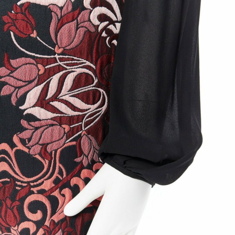 Giambattista Valli GIAMBA GIAMBATTISTA VALLI black red floral loque semi sheer sleeves dress XXS Size XXS / US 00 / IT 34 - 7 Thumbnail