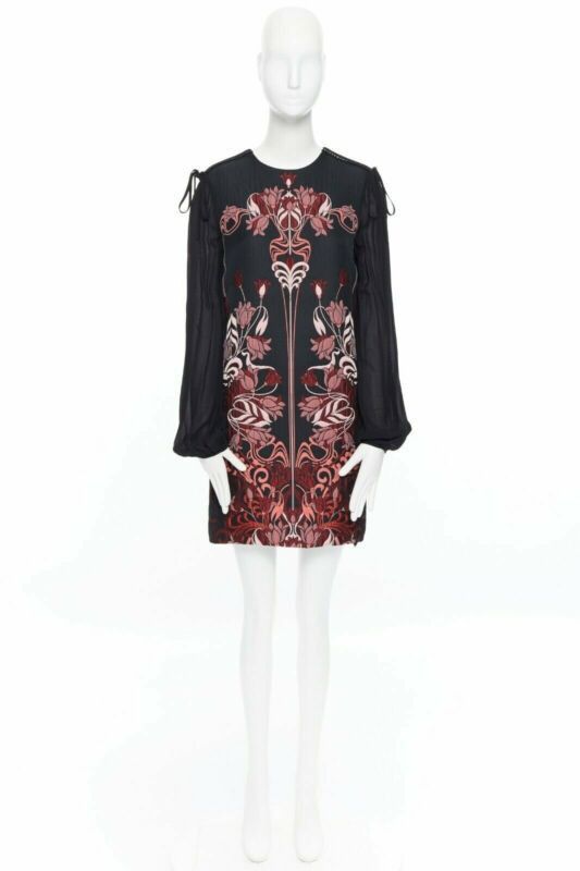 Giambattista Valli GIAMBA GIAMBATTISTA VALLI black red floral loque semi sheer sleeves dress XXS Size XXS / US 00 / IT 34 - 10 Thumbnail