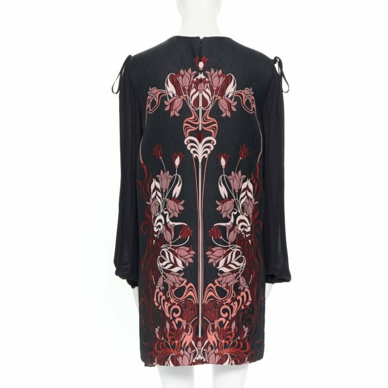 Giambattista Valli GIAMBA GIAMBATTISTA VALLI black red floral loque semi sheer sleeves dress XXS Size XXS / US 00 / IT 34 - 5 Thumbnail