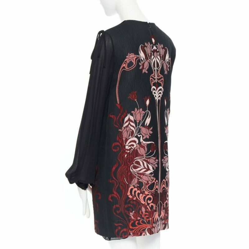 Giambattista Valli GIAMBA GIAMBATTISTA VALLI black red floral loque semi sheer sleeves dress XXS Size XXS / US 00 / IT 34 - 6 Thumbnail