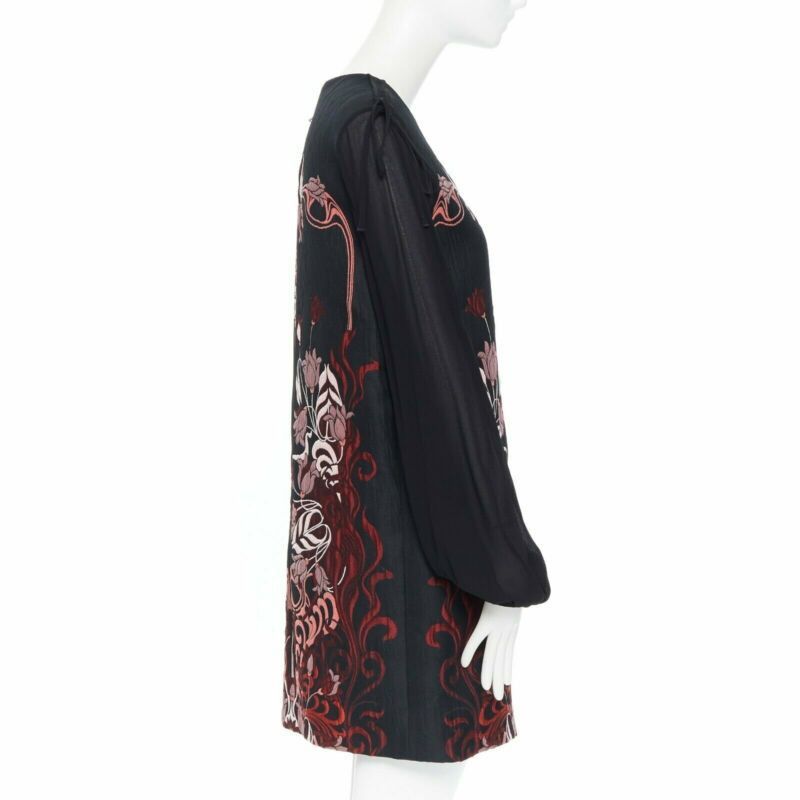 Giambattista Valli GIAMBA GIAMBATTISTA VALLI black red floral loque semi sheer sleeves dress XXS Size XXS / US 00 / IT 34 - 4 Thumbnail