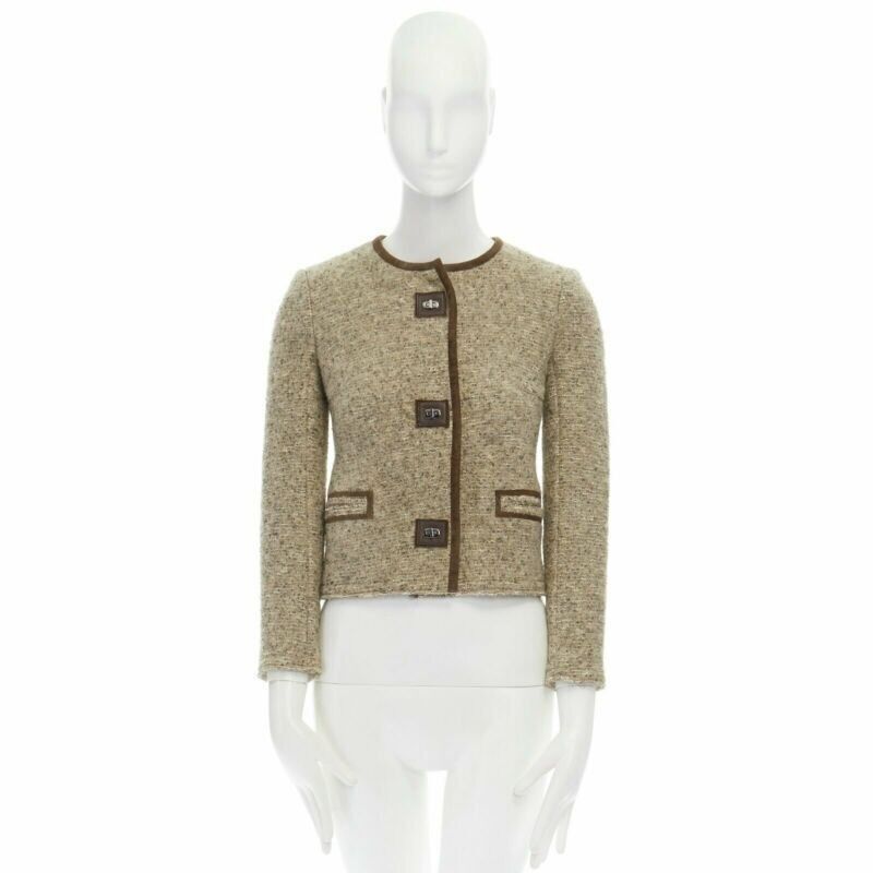 Isabel Marant ISABEL MARANT Kios brown virgin wool boucle suede trimmed twist lock jacket FR36 Size S / US 4 / IT 40 - 2 Thumbnail