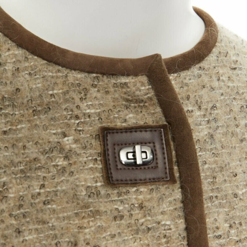 Isabel Marant ISABEL MARANT Kios brown virgin wool boucle suede trimmed twist lock jacket FR36 Size S / US 4 / IT 40 - 8 Thumbnail