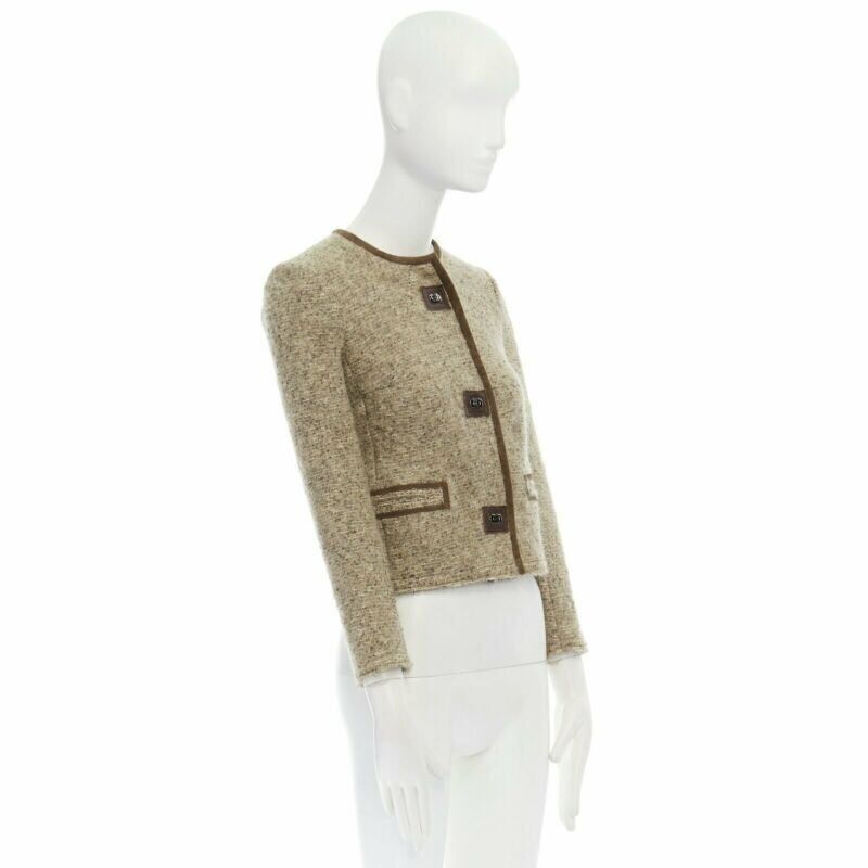 Isabel Marant ISABEL MARANT Kios brown virgin wool boucle suede trimmed twist lock jacket FR36 Size S / US 4 / IT 40 - 4 Thumbnail