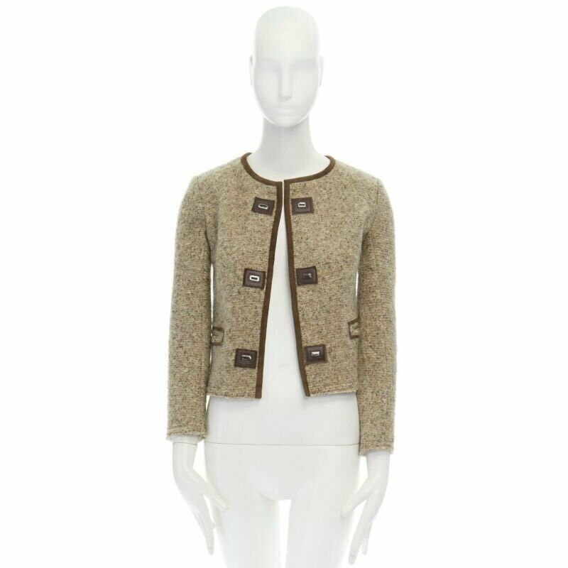 Isabel Marant ISABEL MARANT Kios brown virgin wool boucle suede trimmed twist lock jacket FR36 Size S / US 4 / IT 40 - 3 Thumbnail