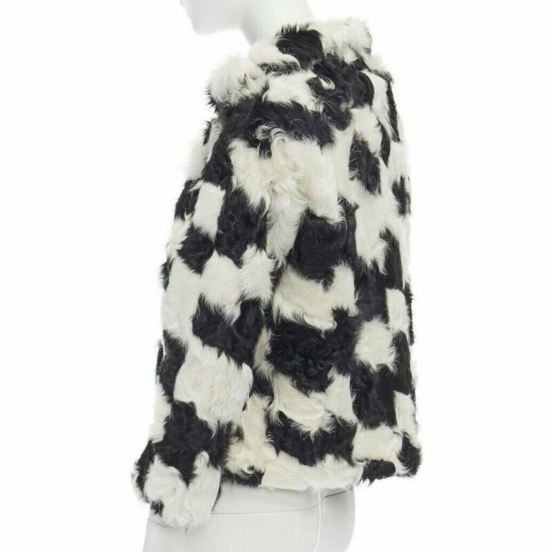 Dries Van Noten DRIES VAN NOTEN black white Tjekian goat fur high neck boxy sweater top S Size S / US 4 / IT 40 - 6 Thumbnail