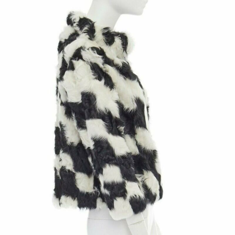 Dries Van Noten DRIES VAN NOTEN black white Tjekian goat fur high neck boxy sweater top S Size S / US 4 / IT 40 - 4 Thumbnail