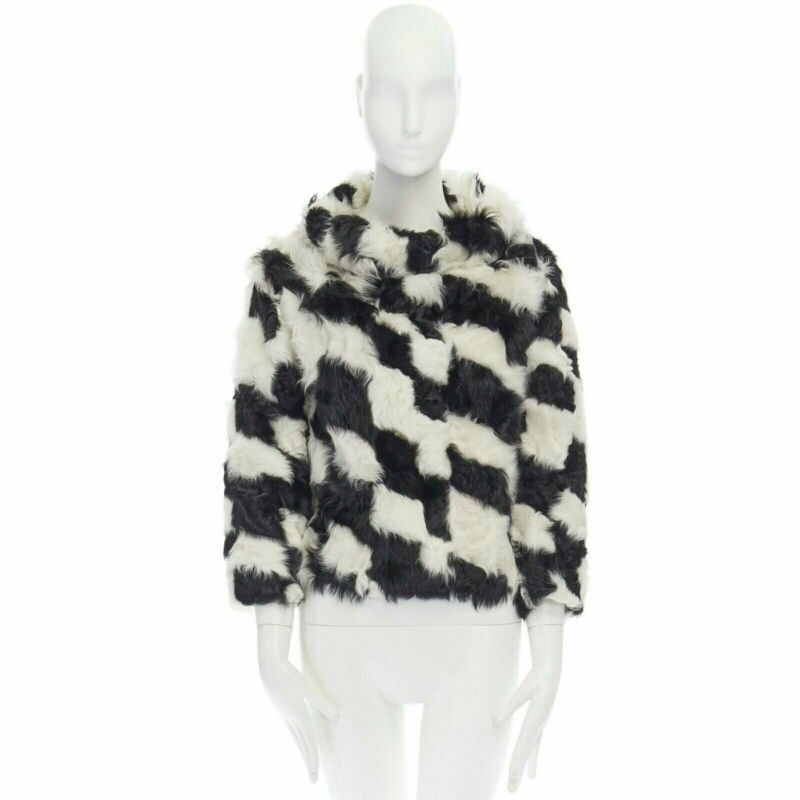 Dries Van Noten DRIES VAN NOTEN black white Tjekian goat fur high neck boxy sweater top S Size S / US 4 / IT 40 - 10 Thumbnail