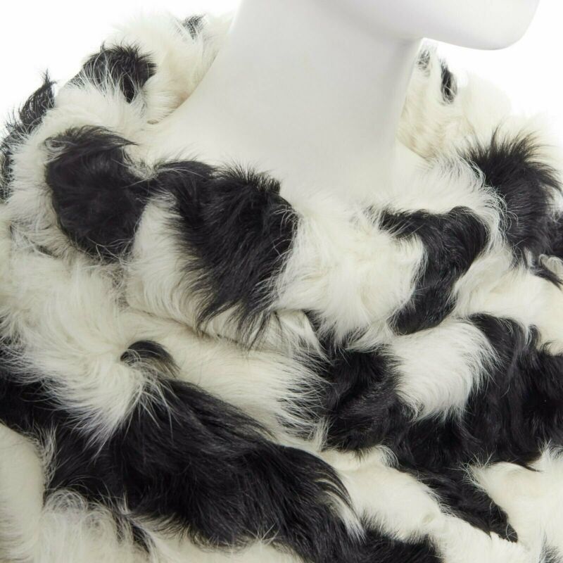 Dries Van Noten DRIES VAN NOTEN black white Tjekian goat fur high neck boxy sweater top S Size S / US 4 / IT 40 - 2 Thumbnail