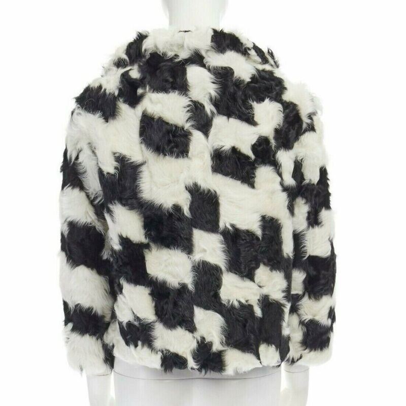 Dries Van Noten DRIES VAN NOTEN black white Tjekian goat fur high neck boxy sweater top S Size S / US 4 / IT 40 - 5 Thumbnail