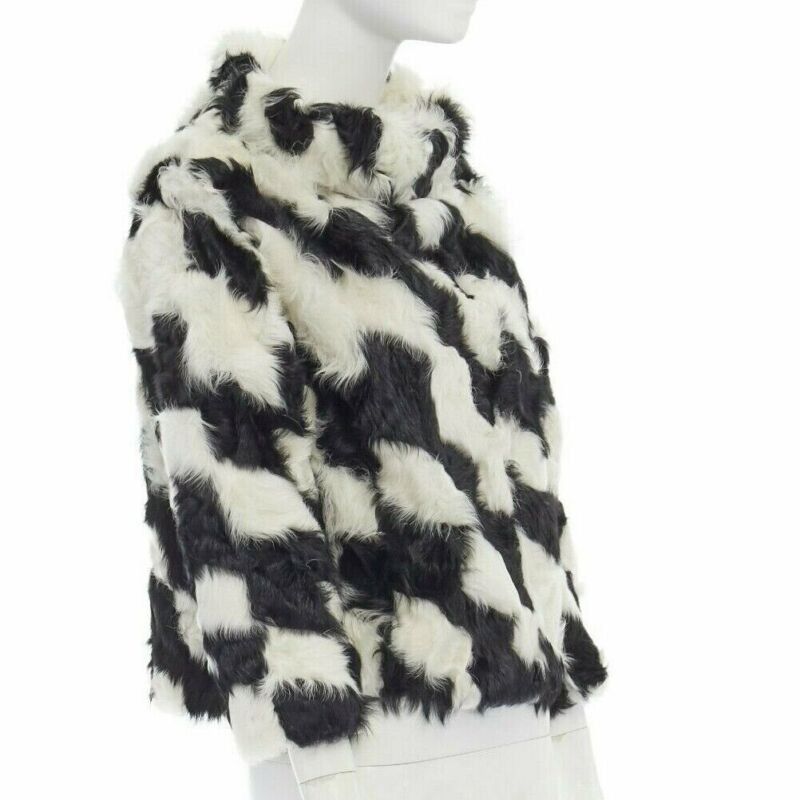 Dries Van Noten DRIES VAN NOTEN black white Tjekian goat fur high neck boxy sweater top S Size S / US 4 / IT 40 - 3 Thumbnail
