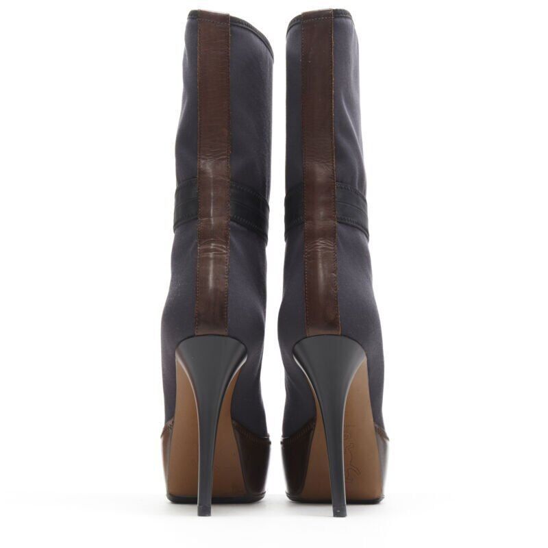 Marni MARNI grey fabric upper brown leather platform round toe high heel boot EU36 Size US 6 / IT 36 - 5 Thumbnail