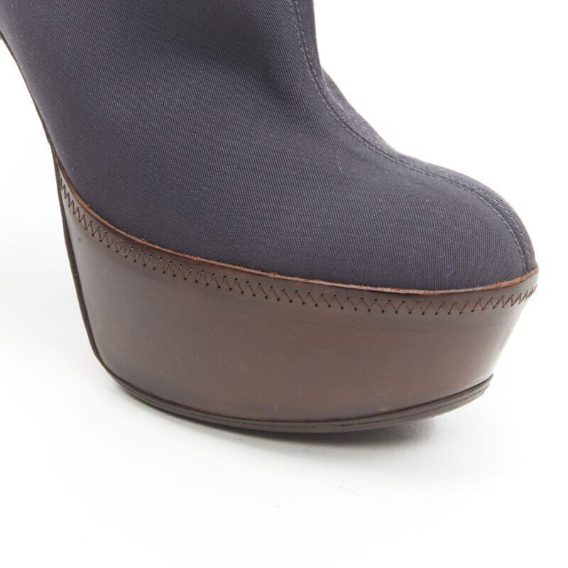 Marni MARNI grey fabric upper brown leather platform round toe high heel boot EU36 Size US 6 / IT 36 - 8 Thumbnail