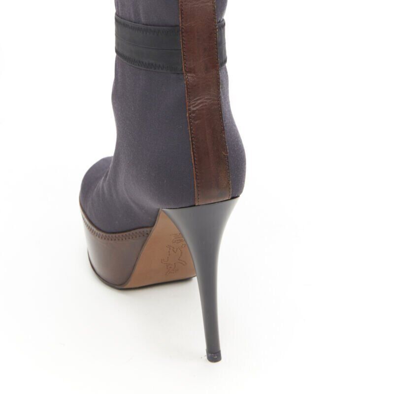 Marni MARNI grey fabric upper brown leather platform round toe high heel boot EU36 Size US 6 / IT 36 - 9 Thumbnail