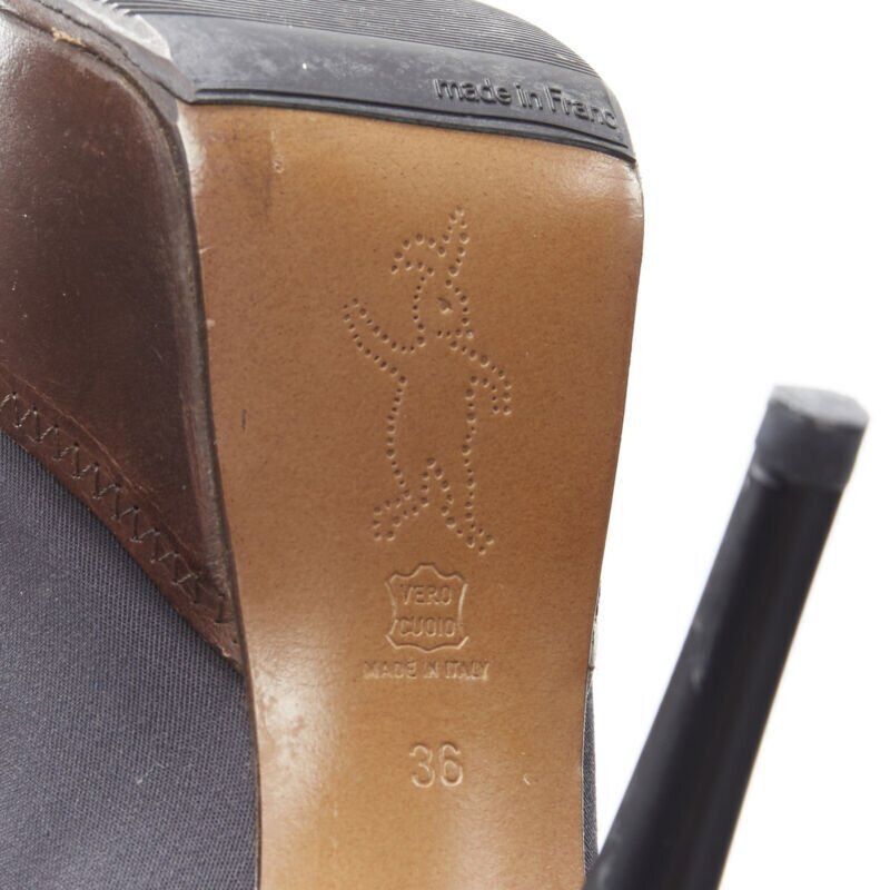 Marni MARNI grey fabric upper brown leather platform round toe high heel boot EU36 Size US 6 / IT 36 - 12 Thumbnail