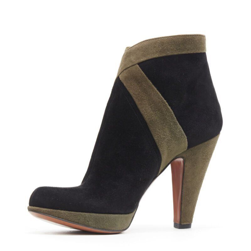 Alaia ALAIA black green suede leather cross strap platform high heel ankle bootie EU36 Size US 6 / IT 36 - 4 Thumbnail