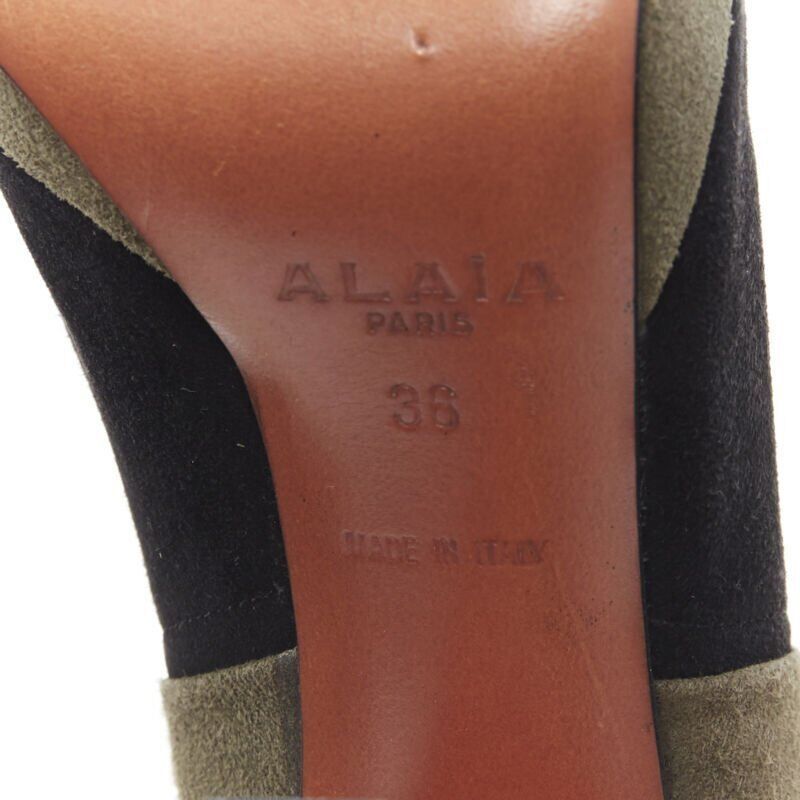 Alaia ALAIA black green suede leather cross strap platform high heel ankle bootie EU36 Size US 6 / IT 36 - 12 Thumbnail