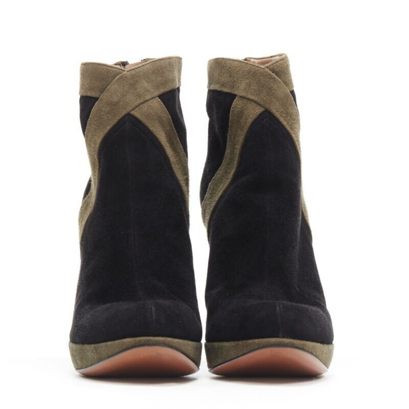 Alaia ALAIA black green suede leather cross strap platform high heel ankle bootie EU36 Size US 6 / IT 36 - 3 Thumbnail