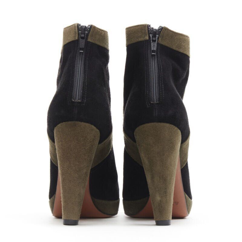 Alaia ALAIA black green suede leather cross strap platform high heel ankle bootie EU36 Size US 6 / IT 36 - 5 Thumbnail
