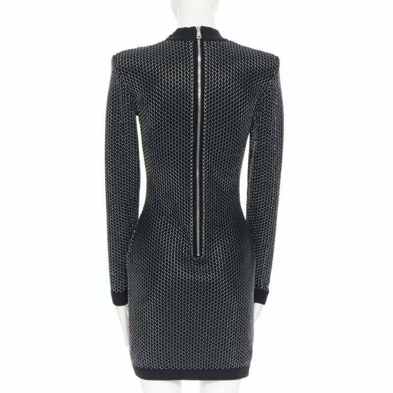 Balmain BALMAIN ROUSTEING black silver thread fluffy military button bodycon dress S Size S / US 4 / IT 40 - 6 Thumbnail