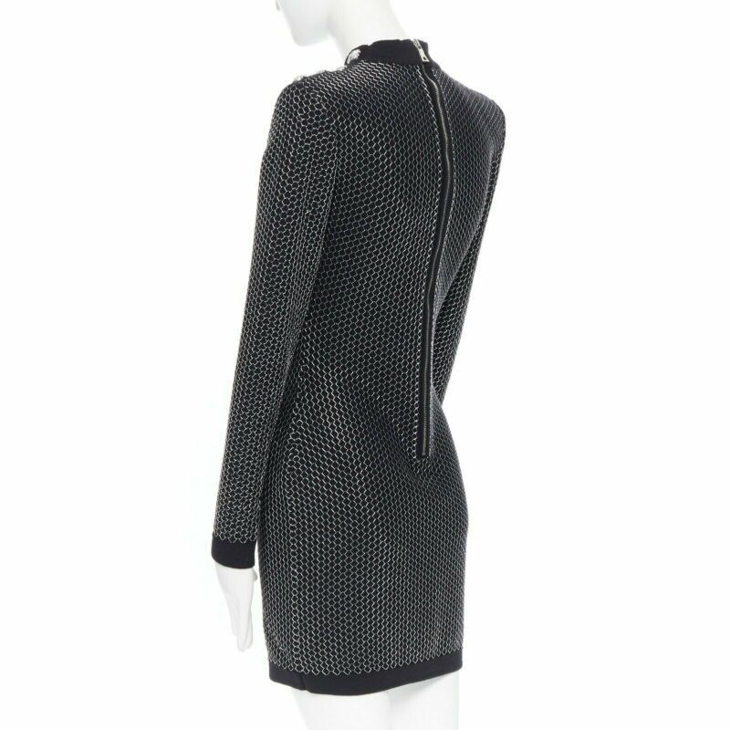 Balmain BALMAIN ROUSTEING black silver thread fluffy military button bodycon dress S Size S / US 4 / IT 40 - 7 Thumbnail