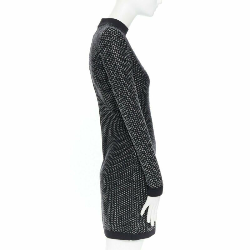 Balmain BALMAIN ROUSTEING black silver thread fluffy military button bodycon dress S Size S / US 4 / IT 40 - 5 Thumbnail